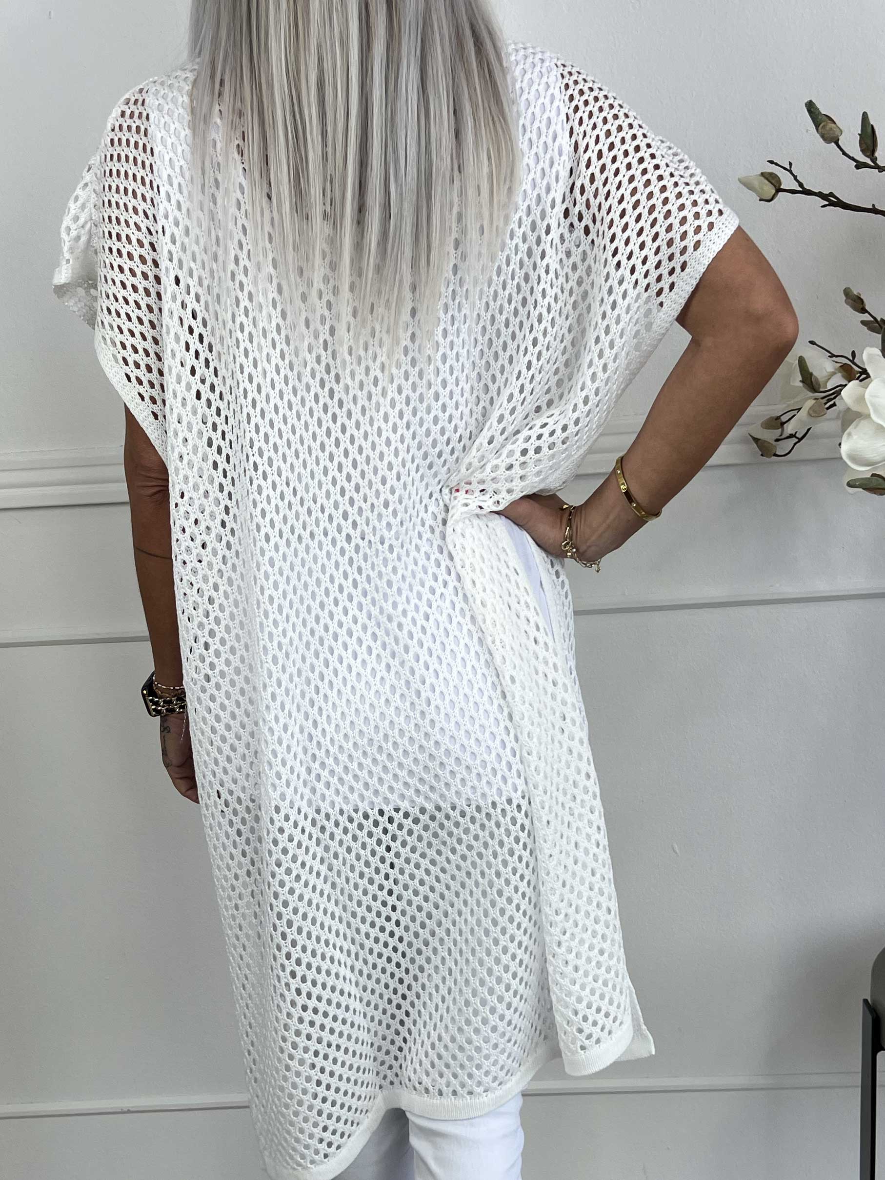 Angelle - Lang tunika i strik med hulmønster